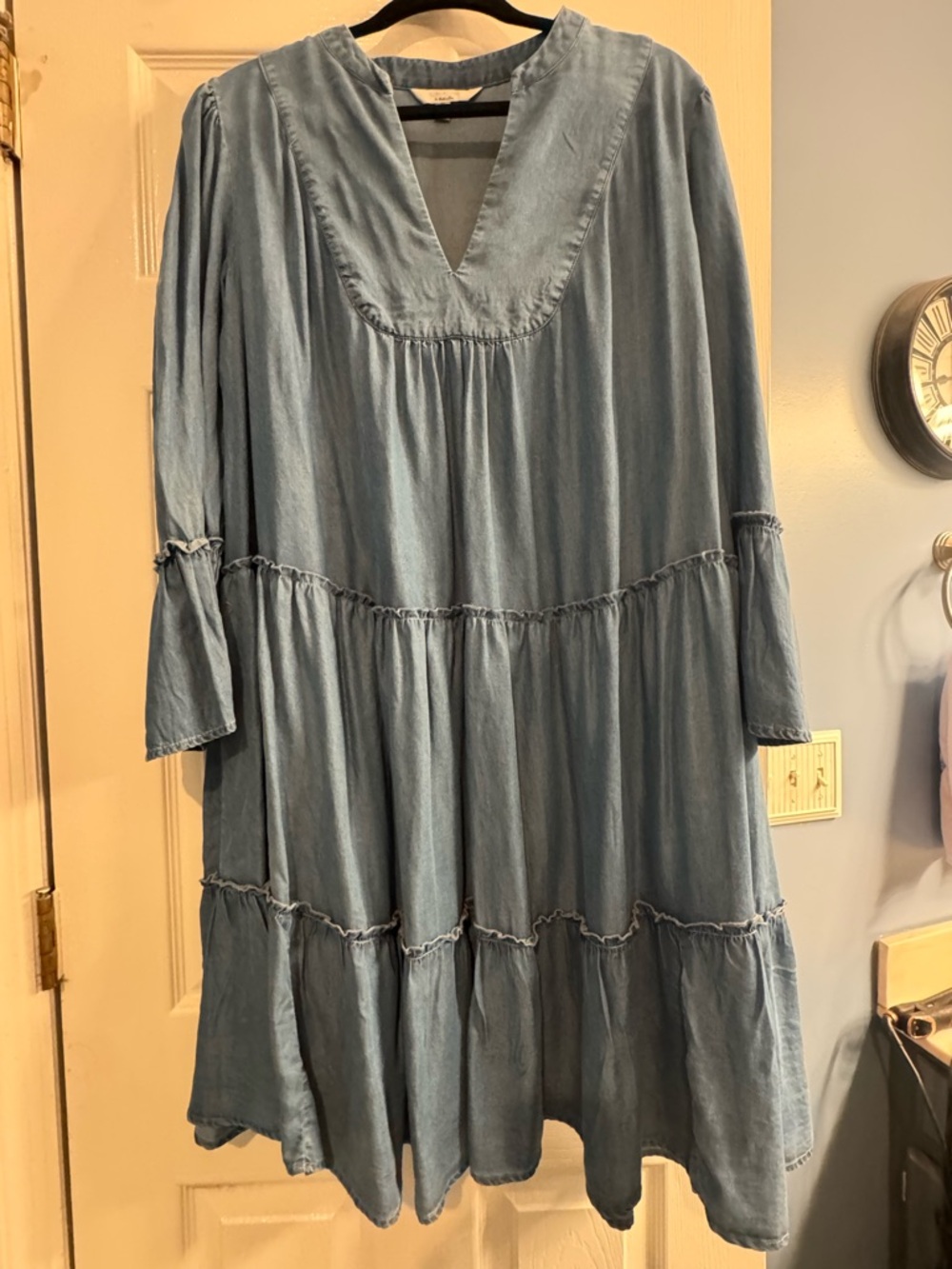 Signature by Robbie Bee Light Blue Tiered Long-Sleeve Dress